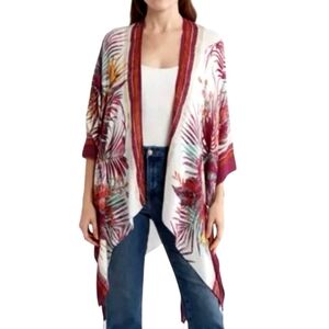 NWT Vince Camuto Floral Lightweight Top Cardigan Swim Suit Cover-up Burgundy OS